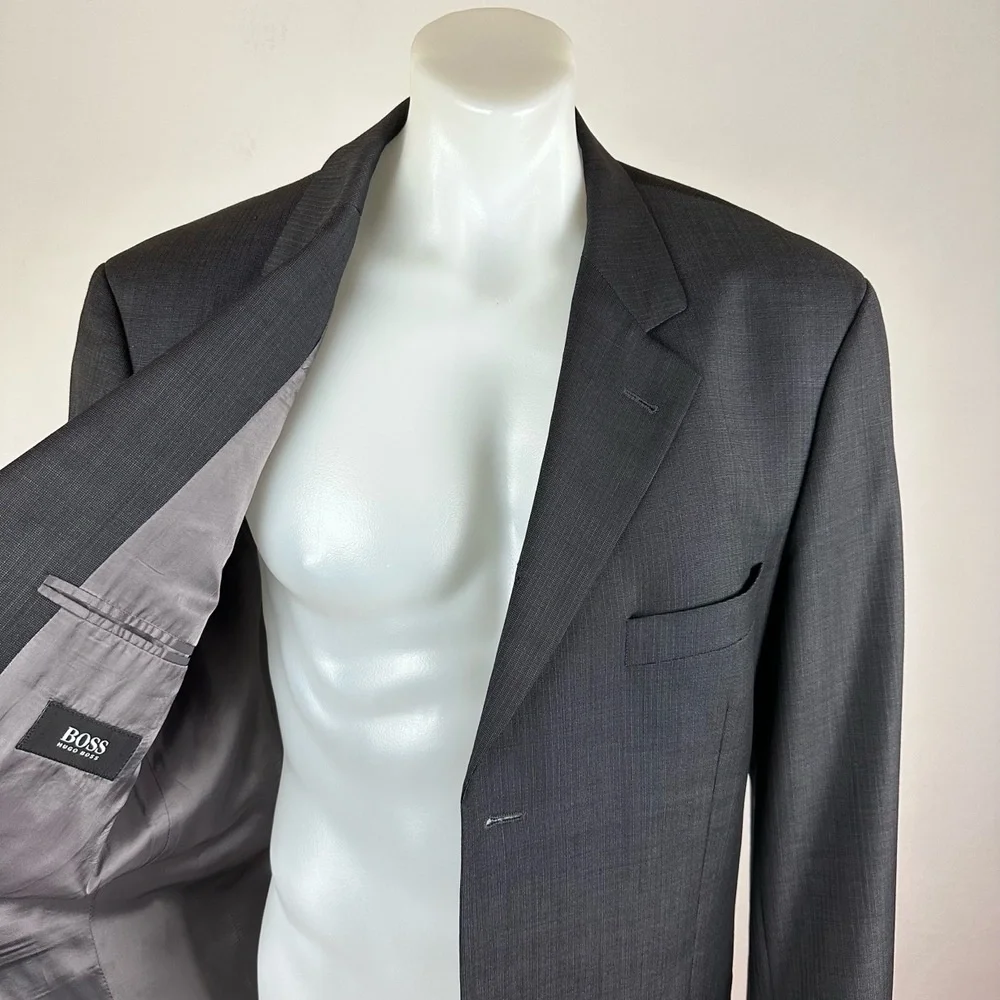 Hugo Boss Dark Grey Notched Lapel Mens Blazer Size US 44